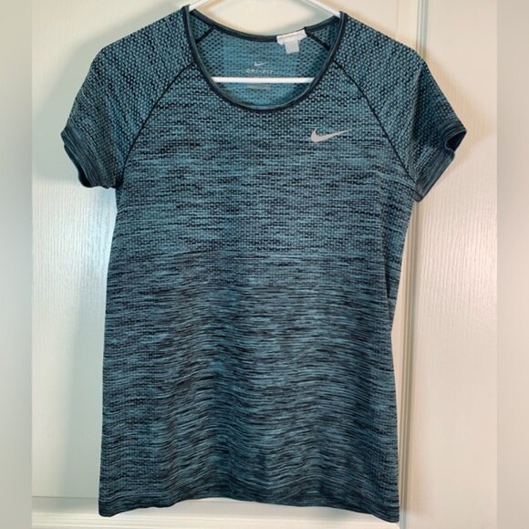Nike Teal Black Dri-Fit Fitted Short Sleeve Shirt Size Med EUC #2769 - Picture 1 of 5
